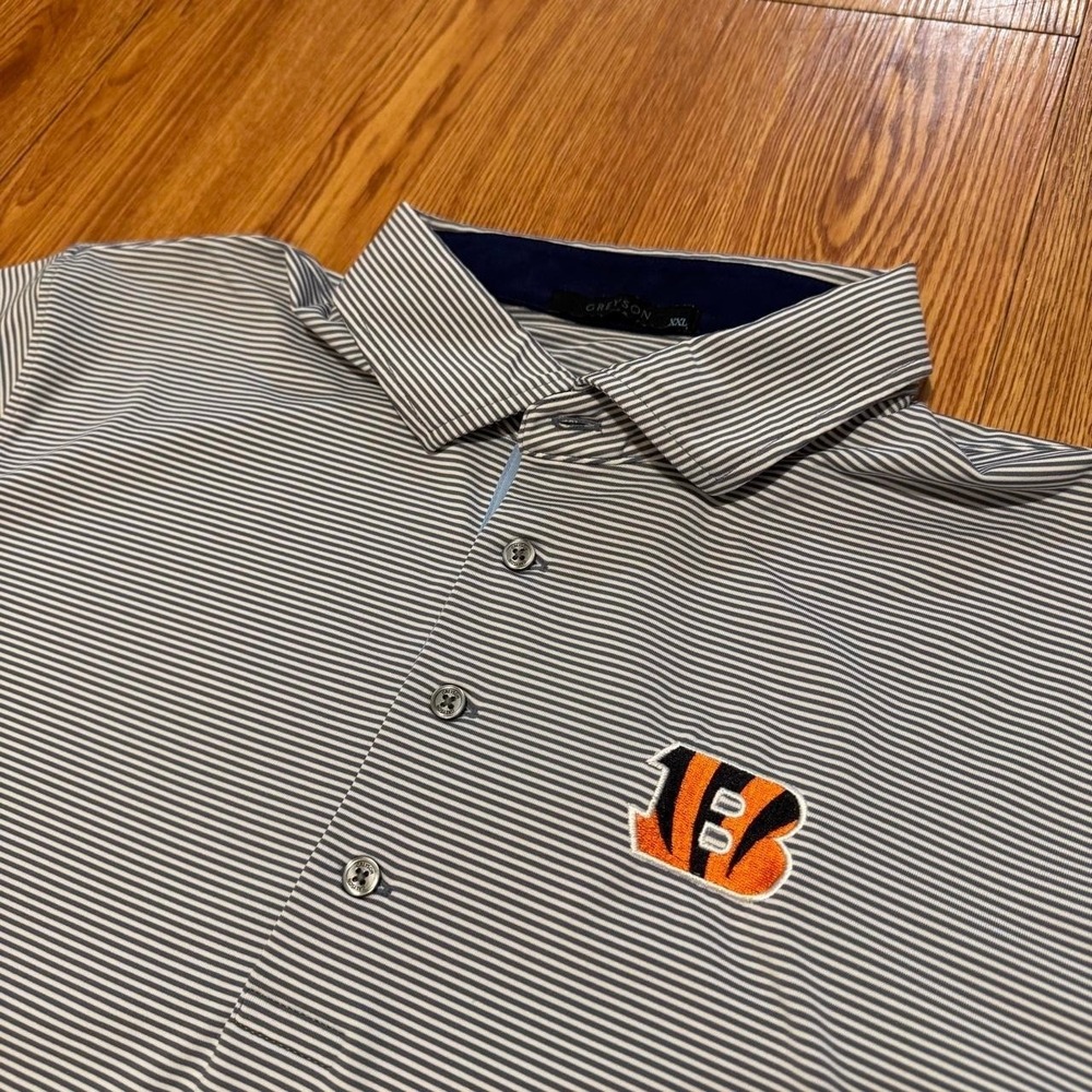 Cincinnati Bengals Men's Polo Shirt Greyson Striped Golf Size 2XL